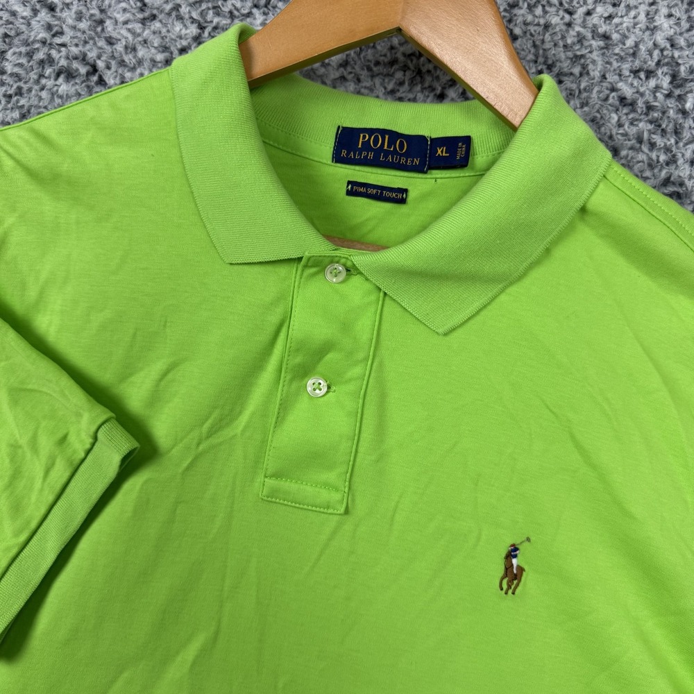 Polo Ralph Lauren Shirt Mens XL Green Pima Soft Touch Polo Flesh Pony Logo